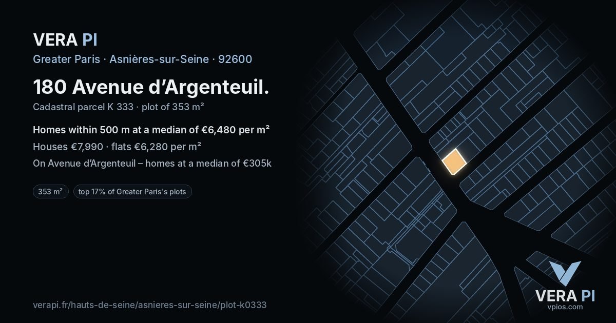180 Avenue d’Argenteuil, Asnières-sur-Seine at night – the plot lit, the parcels around coloured by the prices near them