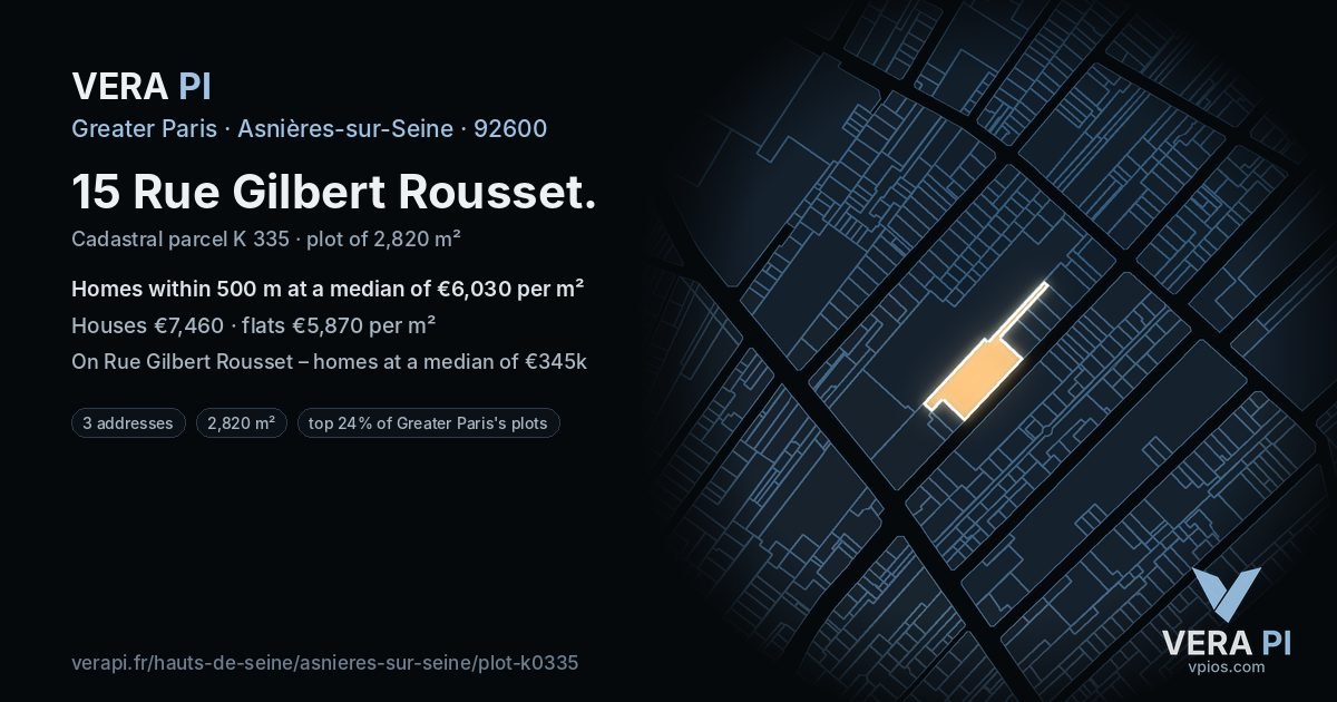 15 Rue Gilbert Rousset, Asnières-sur-Seine at night – the plot lit, the parcels around coloured by the prices near them