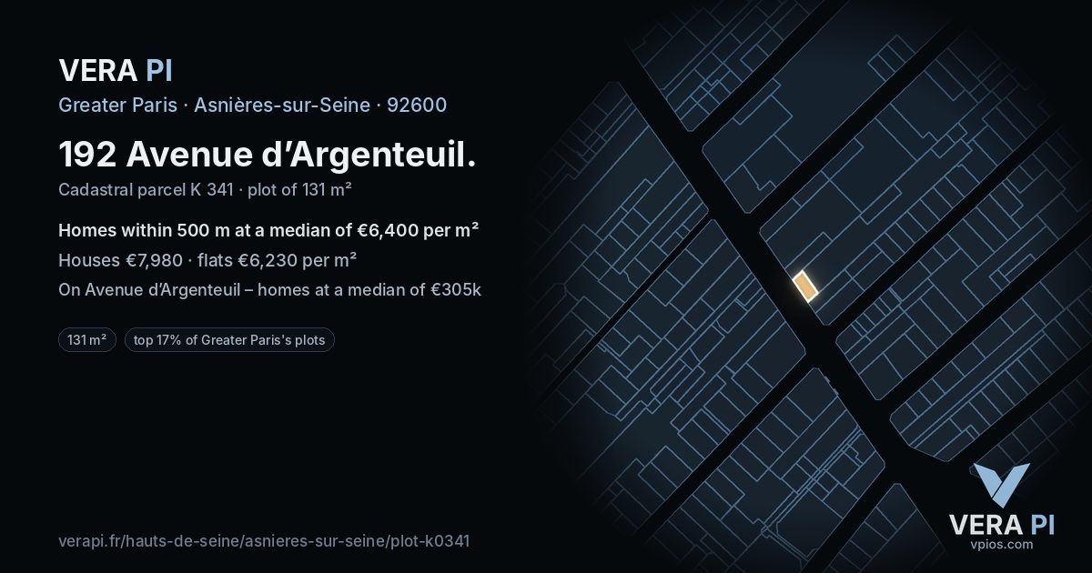 192 Avenue d’Argenteuil, Asnières-sur-Seine at night – the plot lit, the parcels around coloured by the prices near them