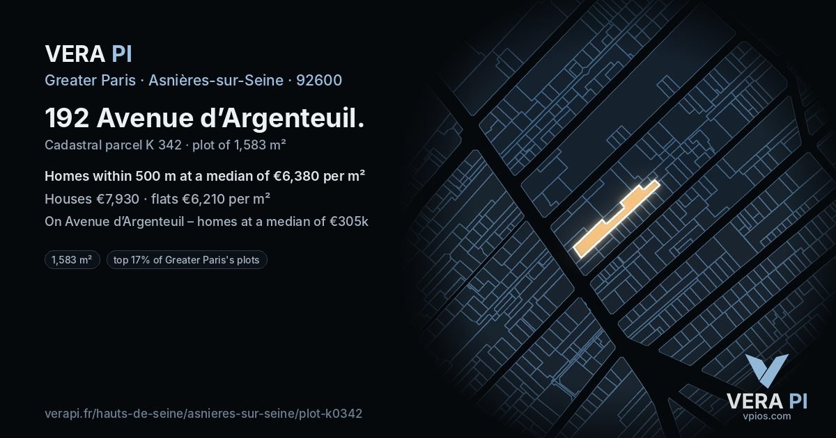 192 Avenue d’Argenteuil, Asnières-sur-Seine at night – the plot lit, the parcels around coloured by the prices near them