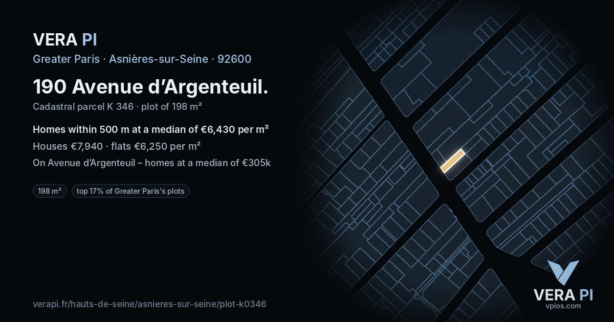 190 Avenue d’Argenteuil, Asnières-sur-Seine at night – the plot lit, the parcels around coloured by the prices near them