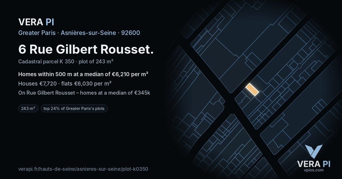 6 Rue Gilbert Rousset, Asnières-sur-Seine at night – the plot lit, the parcels around coloured by the prices near them