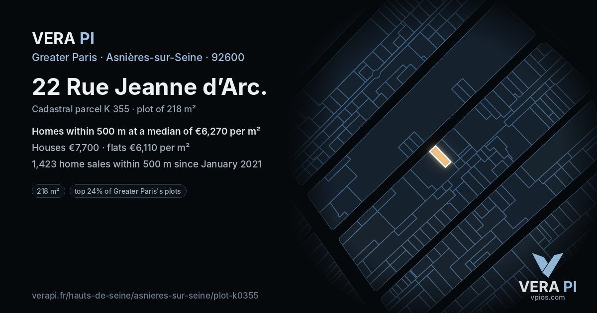 22 Rue Jeanne d’Arc, Asnières-sur-Seine at night – the plot lit, the parcels around coloured by the prices near them