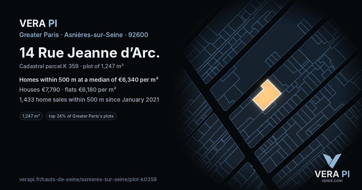 14 Rue Jeanne d’Arc, Asnières-sur-Seine at night – the plot lit, the parcels around coloured by the prices near them