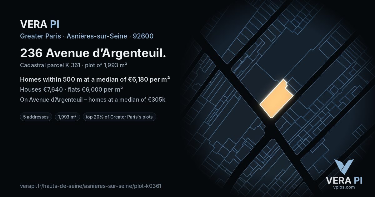 236 Avenue d’Argenteuil, Asnières-sur-Seine at night – the plot lit, the parcels around coloured by the prices near them