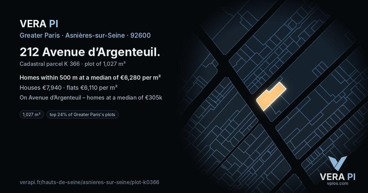 212 Avenue d’Argenteuil, Asnières-sur-Seine at night – the plot lit, the parcels around coloured by the prices near them