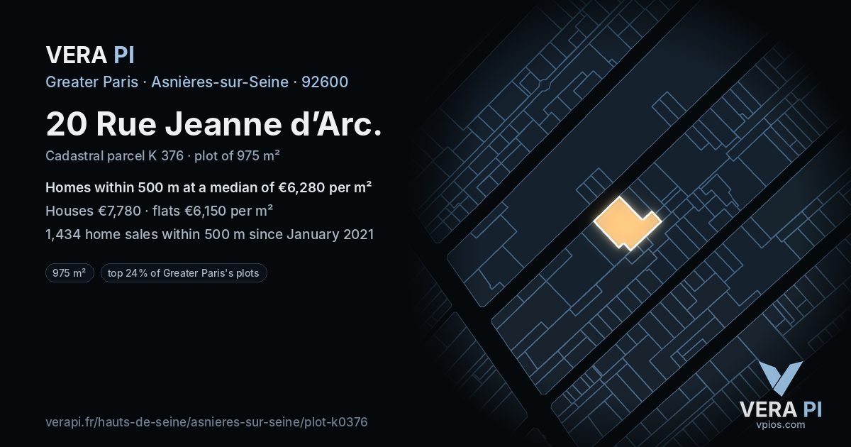 20 Rue Jeanne d’Arc, Asnières-sur-Seine at night – the plot lit, the parcels around coloured by the prices near them