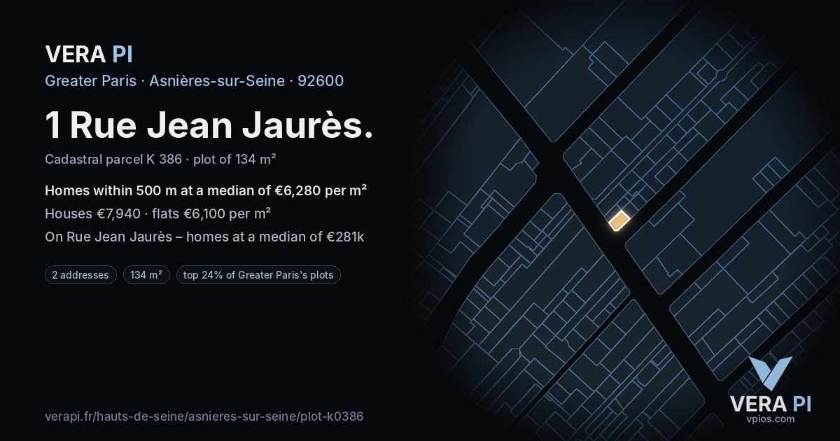 1 Rue Jean Jaurès, Asnières-sur-Seine at night – the plot lit, the parcels around coloured by the prices near them