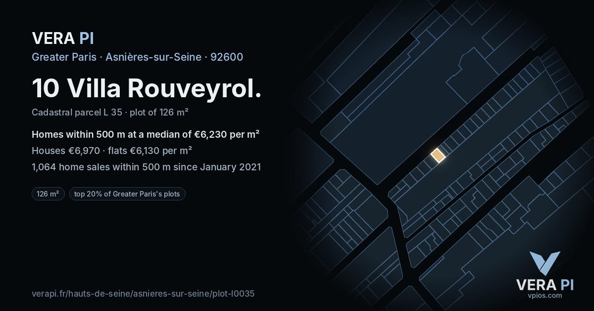 10 Villa Rouveyrol, Asnières-sur-Seine at night – the plot lit, the parcels around coloured by the prices near them