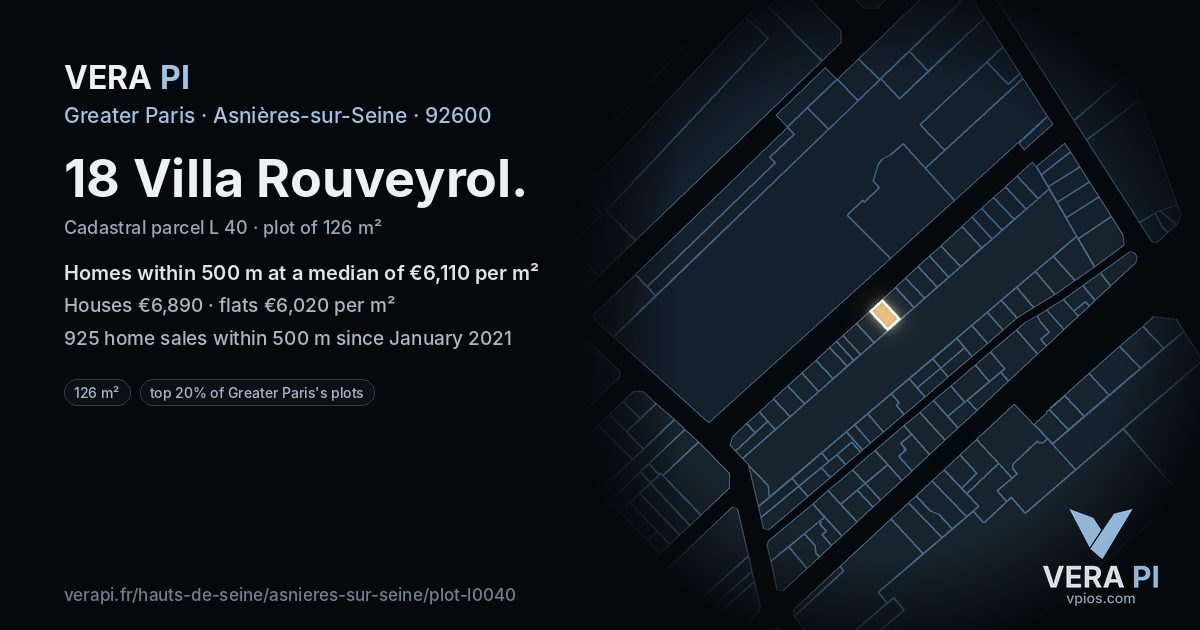 18 Villa Rouveyrol, Asnières-sur-Seine at night – the plot lit, the parcels around coloured by the prices near them