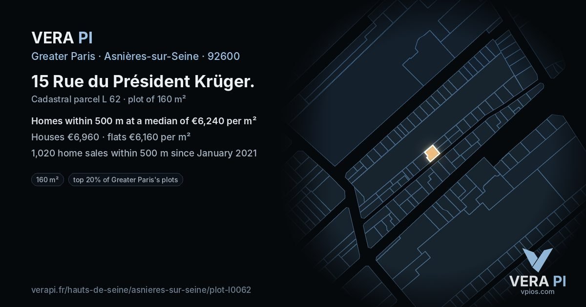 15 Rue du Président Krüger, Asnières-sur-Seine at night – the plot lit, the parcels around coloured by the prices near them