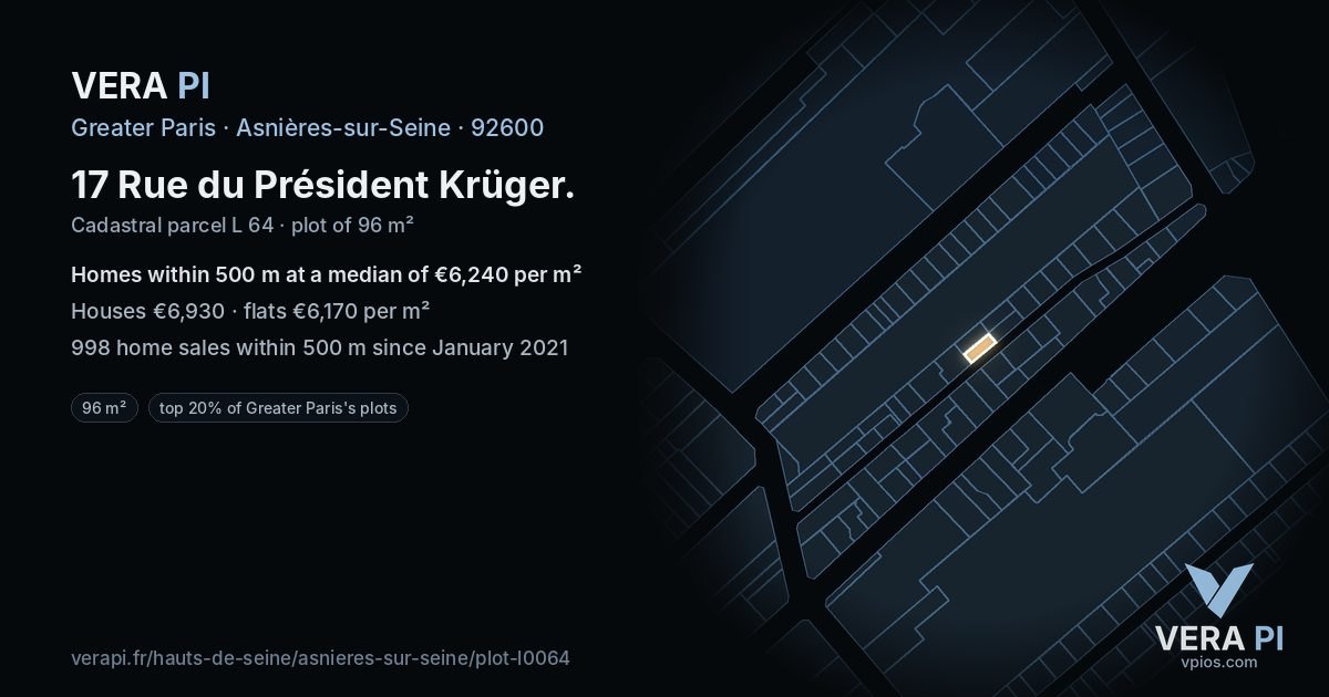 17 Rue du Président Krüger, Asnières-sur-Seine at night – the plot lit, the parcels around coloured by the prices near them