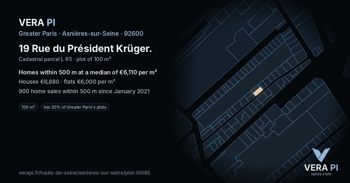 19 Rue du Président Krüger, Asnières-sur-Seine at night – the plot lit, the parcels around coloured by the prices near them
