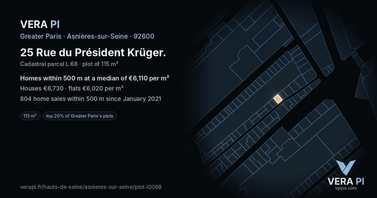 25 Rue du Président Krüger, Asnières-sur-Seine at night – the plot lit, the parcels around coloured by the prices near them