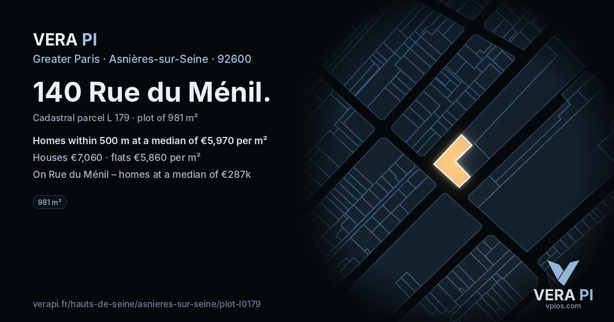 140 Rue du Ménil, Asnières-sur-Seine at night – the plot lit, the parcels around coloured by the prices near them