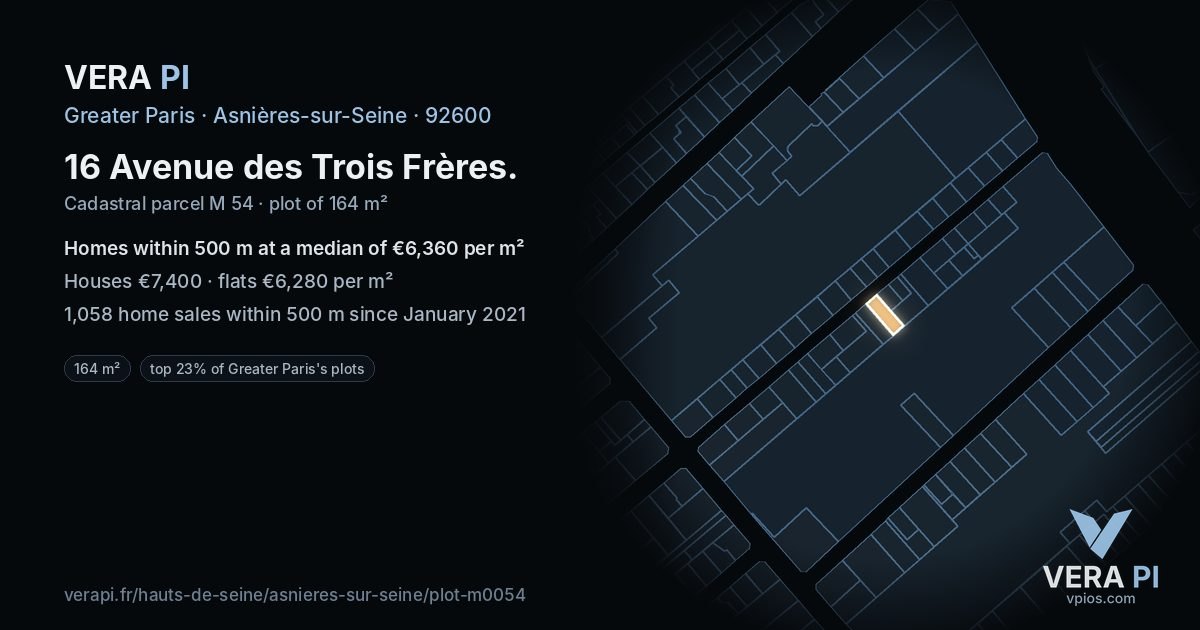 16 Avenue des Trois Frères, Asnières-sur-Seine at night – the plot lit, the parcels around coloured by the prices near them
