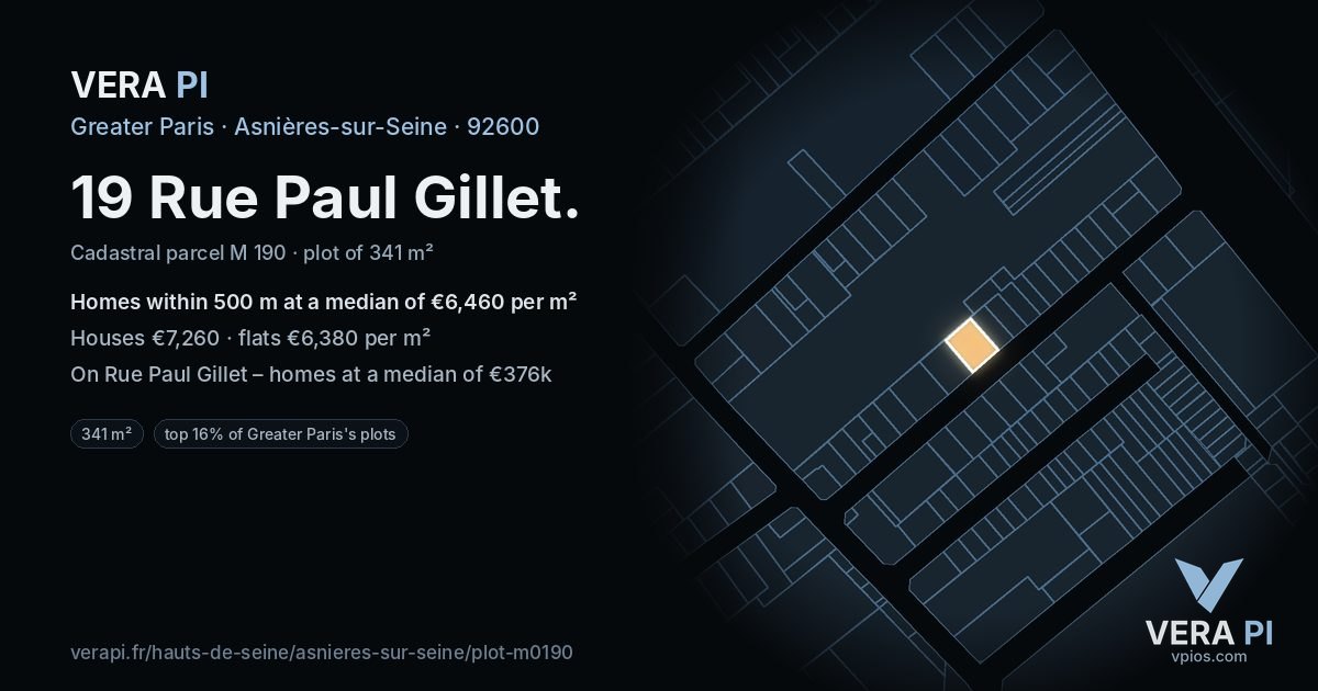 19 Rue Paul Gillet, Asnières-sur-Seine at night – the plot lit, the parcels around coloured by the prices near them