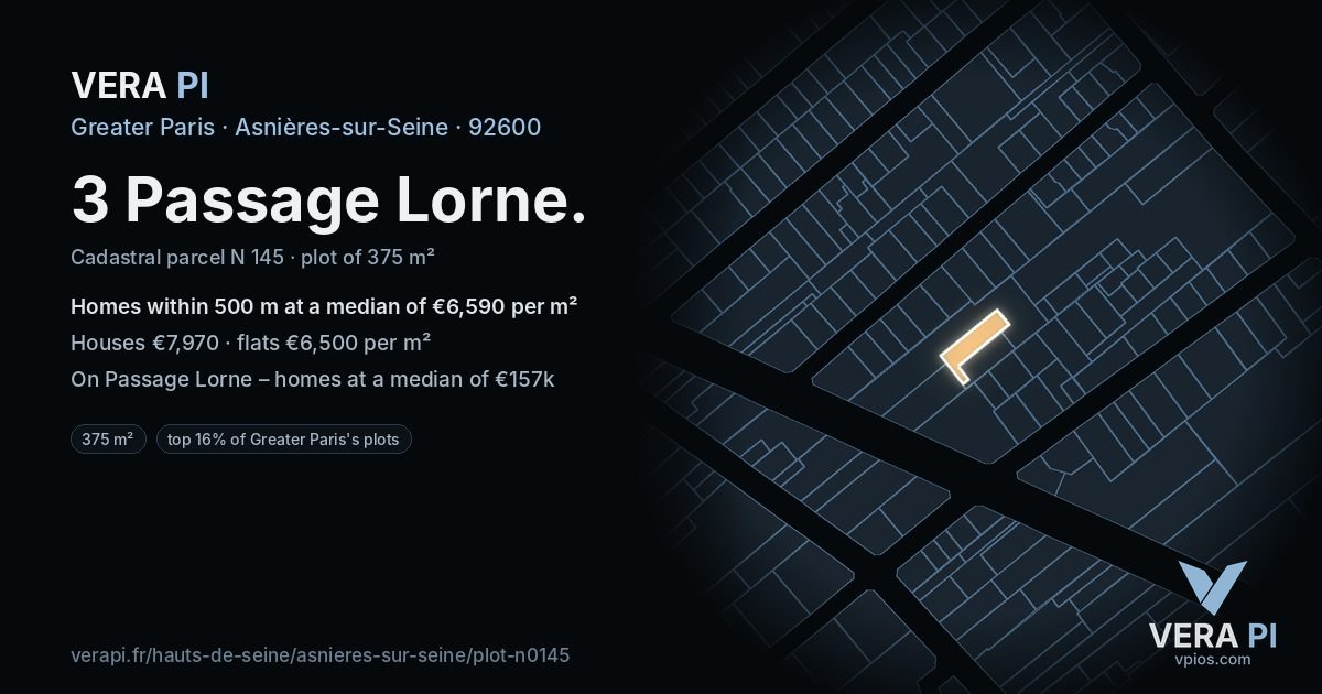 3 Passage Lorne, Asnières-sur-Seine at night – the plot lit, the parcels around coloured by the prices near them