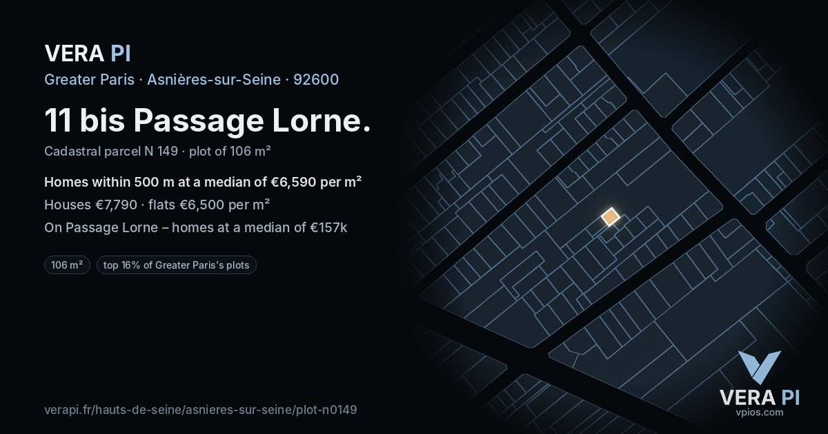 11 bis Passage Lorne, Asnières-sur-Seine at night – the plot lit, the parcels around coloured by the prices near them
