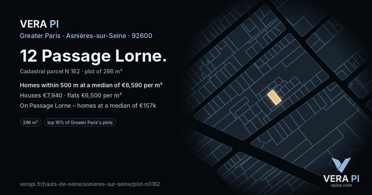 12 Passage Lorne, Asnières-sur-Seine at night – the plot lit, the parcels around coloured by the prices near them