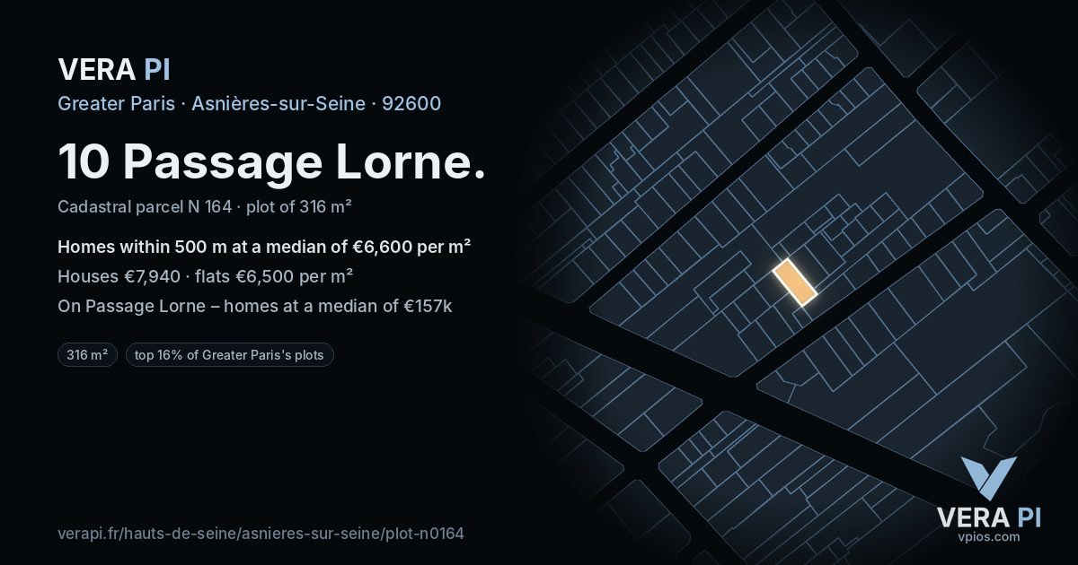 10 Passage Lorne, Asnières-sur-Seine at night – the plot lit, the parcels around coloured by the prices near them
