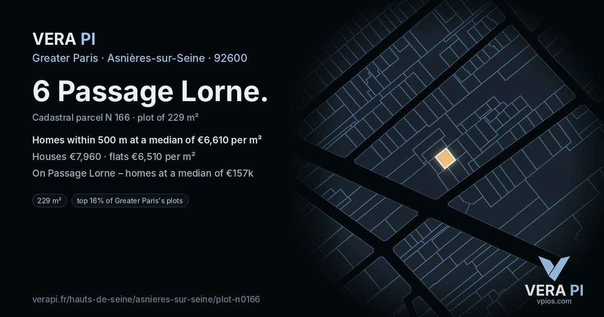 6 Passage Lorne, Asnières-sur-Seine at night – the plot lit, the parcels around coloured by the prices near them