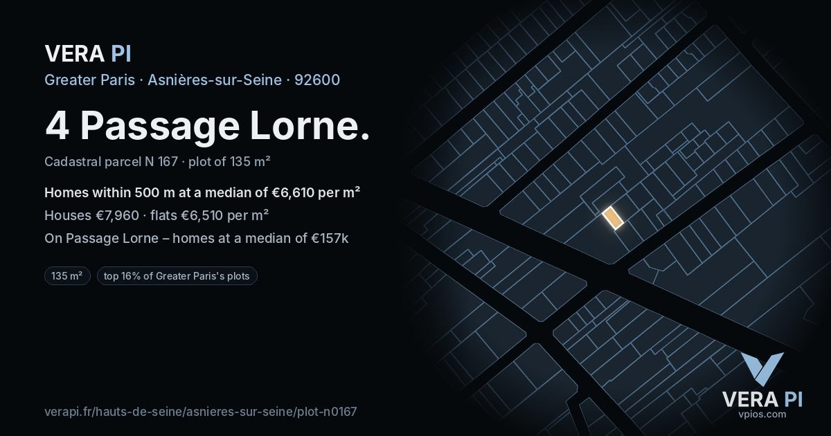 4 Passage Lorne, Asnières-sur-Seine at night – the plot lit, the parcels around coloured by the prices near them
