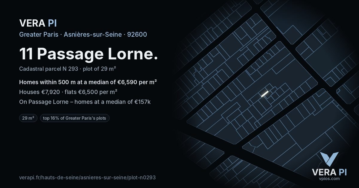 11 Passage Lorne, Asnières-sur-Seine at night – the plot lit, the parcels around coloured by the prices near them