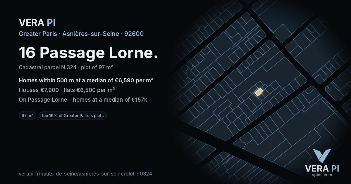 16 Passage Lorne, Asnières-sur-Seine at night – the plot lit, the parcels around coloured by the prices near them