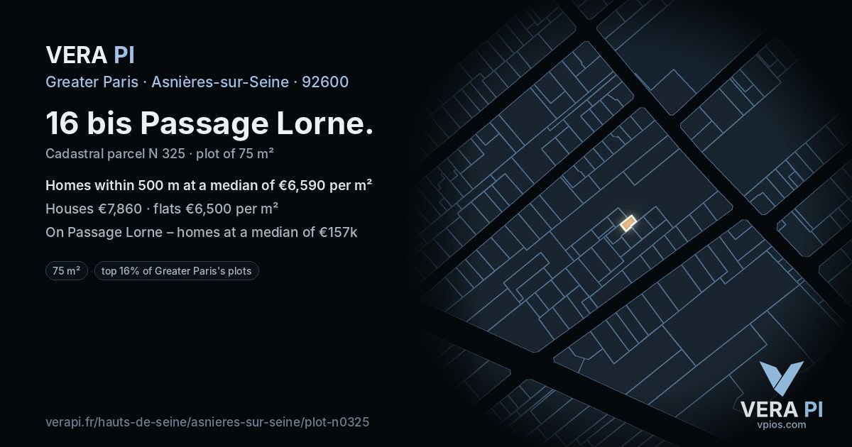 16 bis Passage Lorne, Asnières-sur-Seine at night – the plot lit, the parcels around coloured by the prices near them