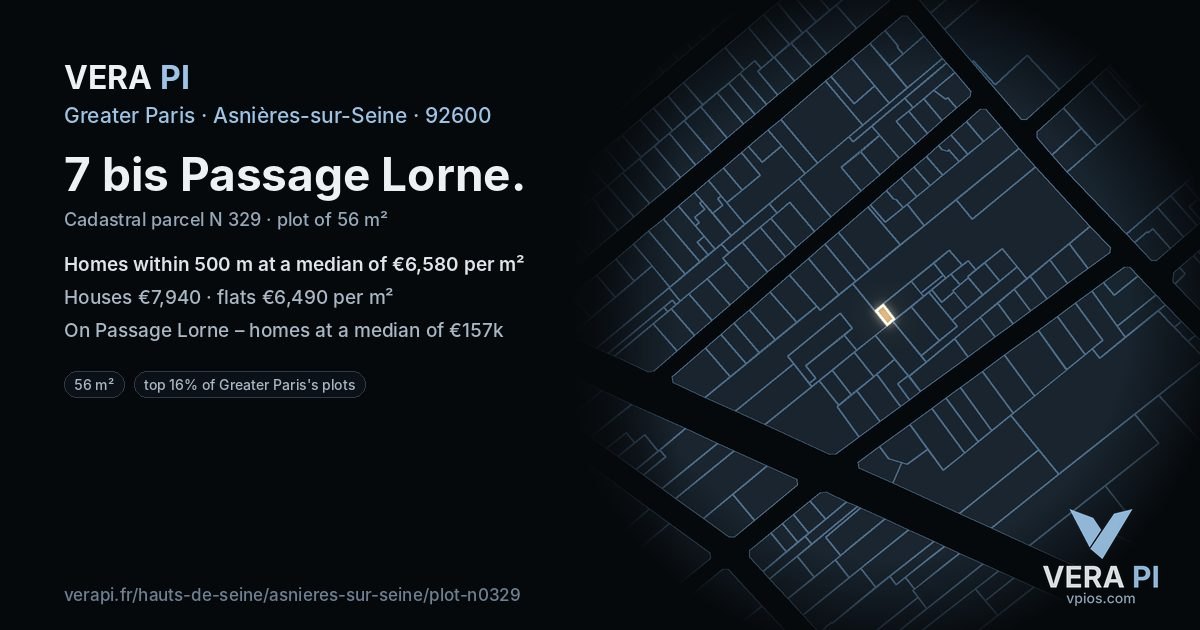 7 bis Passage Lorne, Asnières-sur-Seine at night – the plot lit, the parcels around coloured by the prices near them