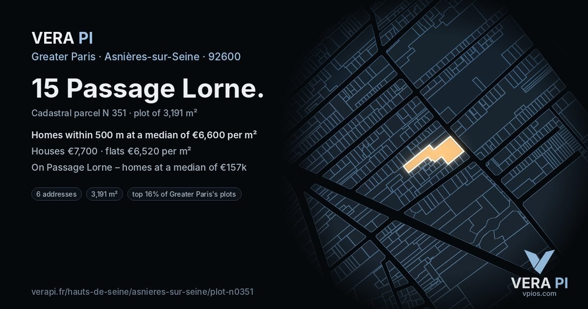 15 Passage Lorne, Asnières-sur-Seine at night – the plot lit, the parcels around coloured by the prices near them