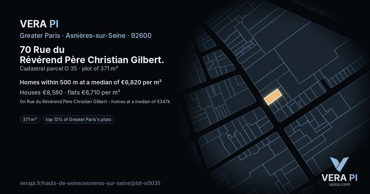 70 Rue du Révérend Père Christian Gilbert, Asnières-sur-Seine at night – the plot lit, the parcels around coloured by the prices near them
