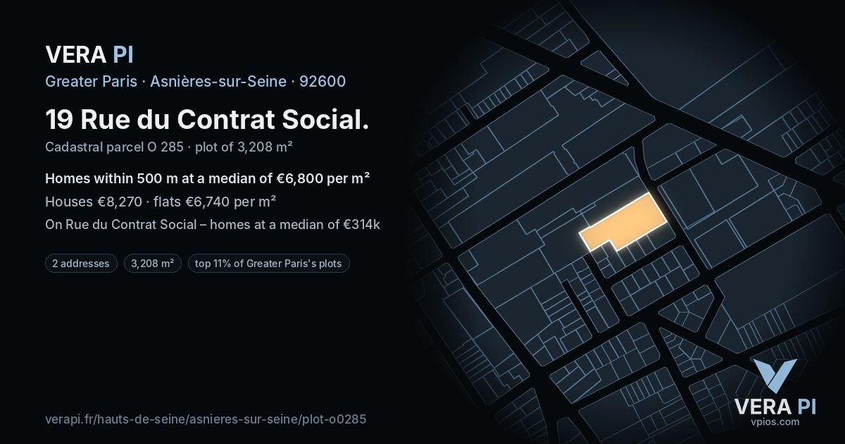19 Rue du Contrat Social, Asnières-sur-Seine at night – the plot lit, the parcels around coloured by the prices near them