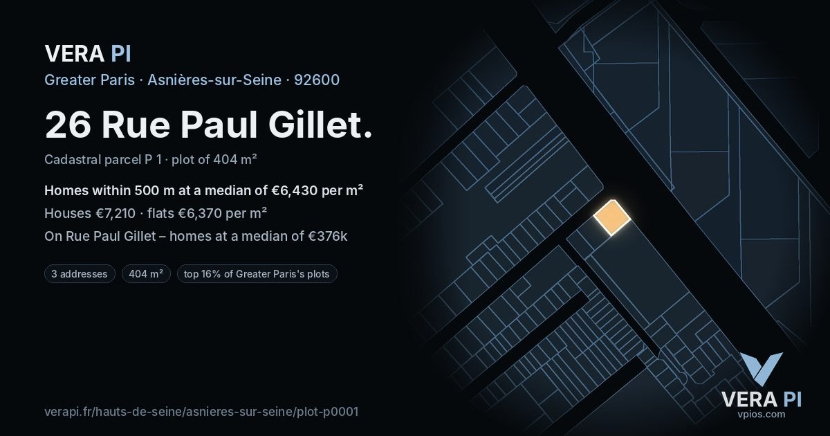 26 Rue Paul Gillet, Asnières-sur-Seine at night – the plot lit, the parcels around coloured by the prices near them