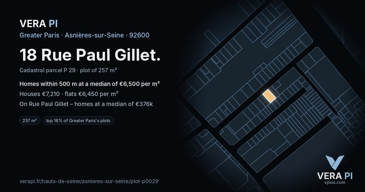 18 Rue Paul Gillet, Asnières-sur-Seine at night – the plot lit, the parcels around coloured by the prices near them