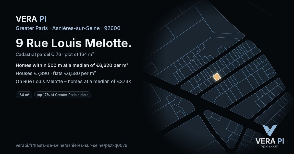 9 Rue Louis Melotte, Asnières-sur-Seine at night – the plot lit, the parcels around coloured by the prices near them
