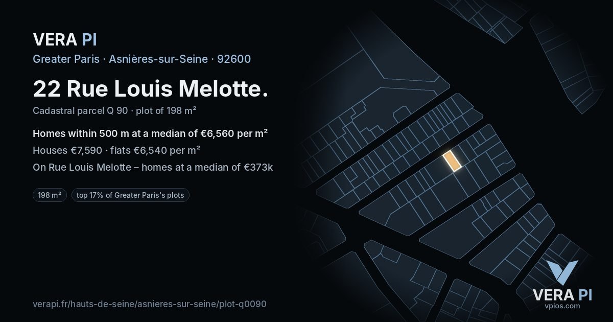 22 Rue Louis Melotte, Asnières-sur-Seine at night – the plot lit, the parcels around coloured by the prices near them