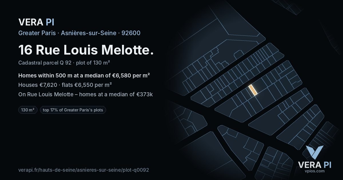 16 Rue Louis Melotte, Asnières-sur-Seine at night – the plot lit, the parcels around coloured by the prices near them