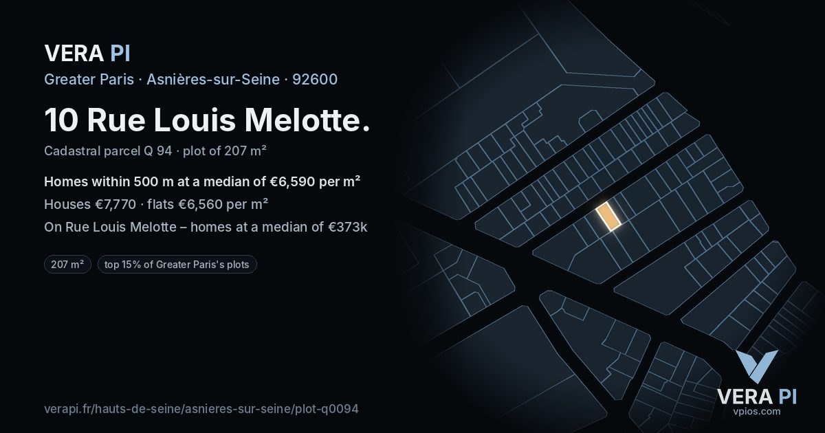 10 Rue Louis Melotte, Asnières-sur-Seine at night – the plot lit, the parcels around coloured by the prices near them