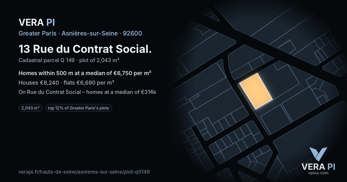 13 Rue du Contrat Social, Asnières-sur-Seine at night – the plot lit, the parcels around coloured by the prices near them