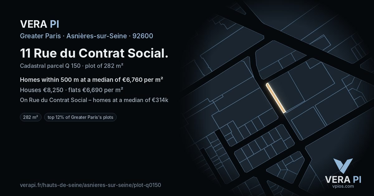 11 Rue du Contrat Social, Asnières-sur-Seine at night – the plot lit, the parcels around coloured by the prices near them