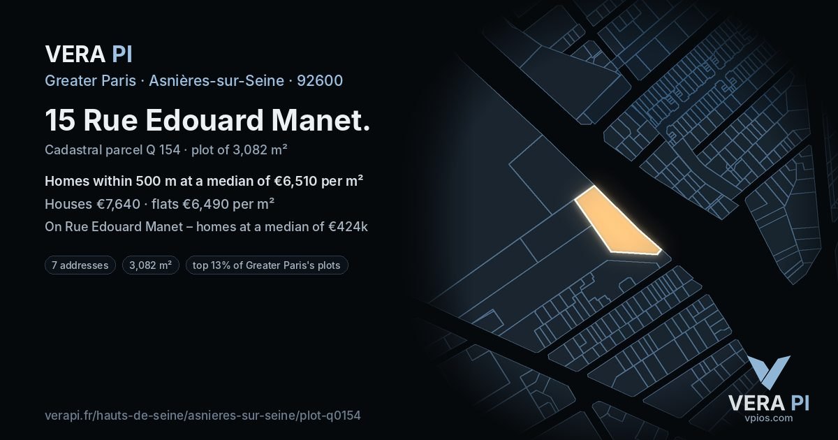 15 Rue Edouard Manet, Asnières-sur-Seine at night – the plot lit, the parcels around coloured by the prices near them