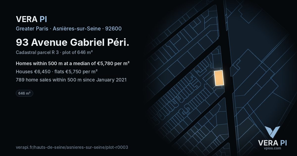 93 Avenue Gabriel Péri, Asnières-sur-Seine at night – the plot lit, the parcels around coloured by the prices near them