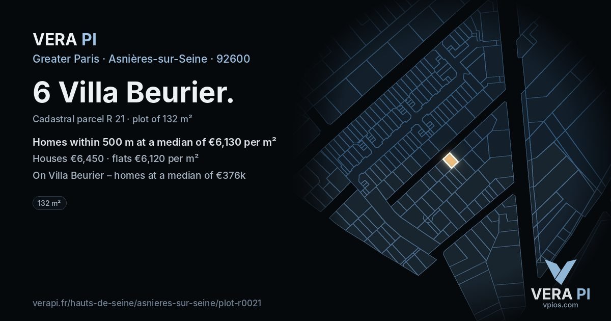 6 Villa Beurier, Asnières-sur-Seine at night – the plot lit, the parcels around coloured by the prices near them