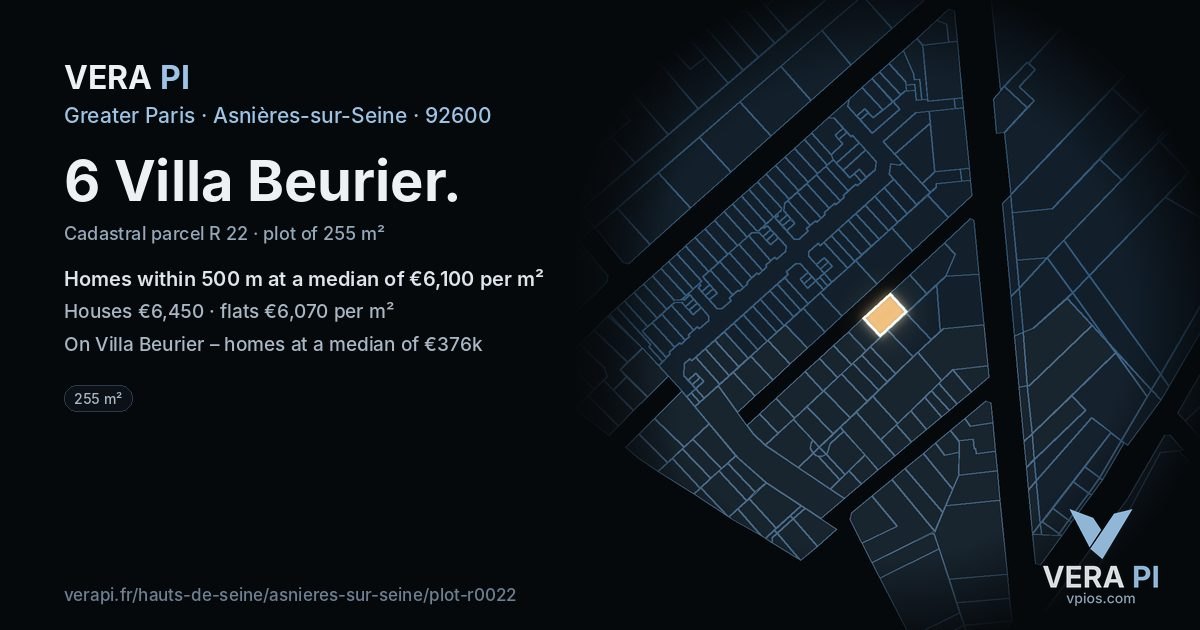 6 Villa Beurier, Asnières-sur-Seine at night – the plot lit, the parcels around coloured by the prices near them