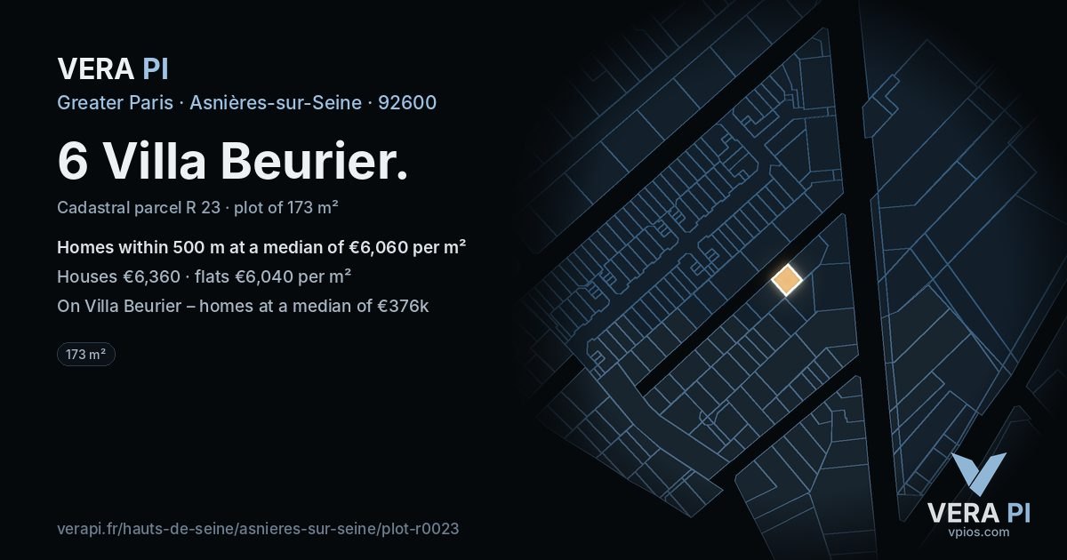 6 Villa Beurier, Asnières-sur-Seine at night – the plot lit, the parcels around coloured by the prices near them