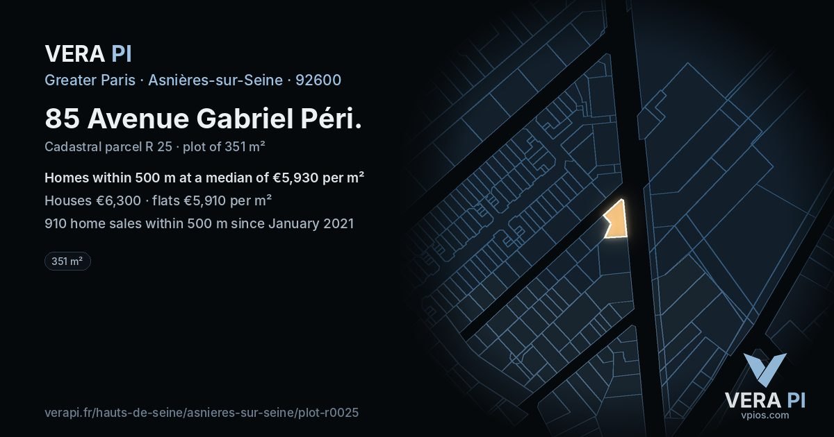 85 Avenue Gabriel Péri, Asnières-sur-Seine at night – the plot lit, the parcels around coloured by the prices near them