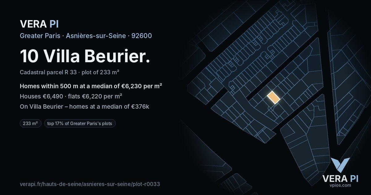 10 Villa Beurier, Asnières-sur-Seine at night – the plot lit, the parcels around coloured by the prices near them