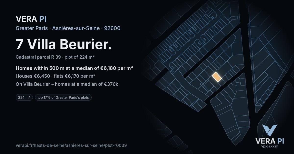 7 Villa Beurier, Asnières-sur-Seine at night – the plot lit, the parcels around coloured by the prices near them